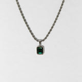 Collier Ubud acier inoxydable & pendentif vert