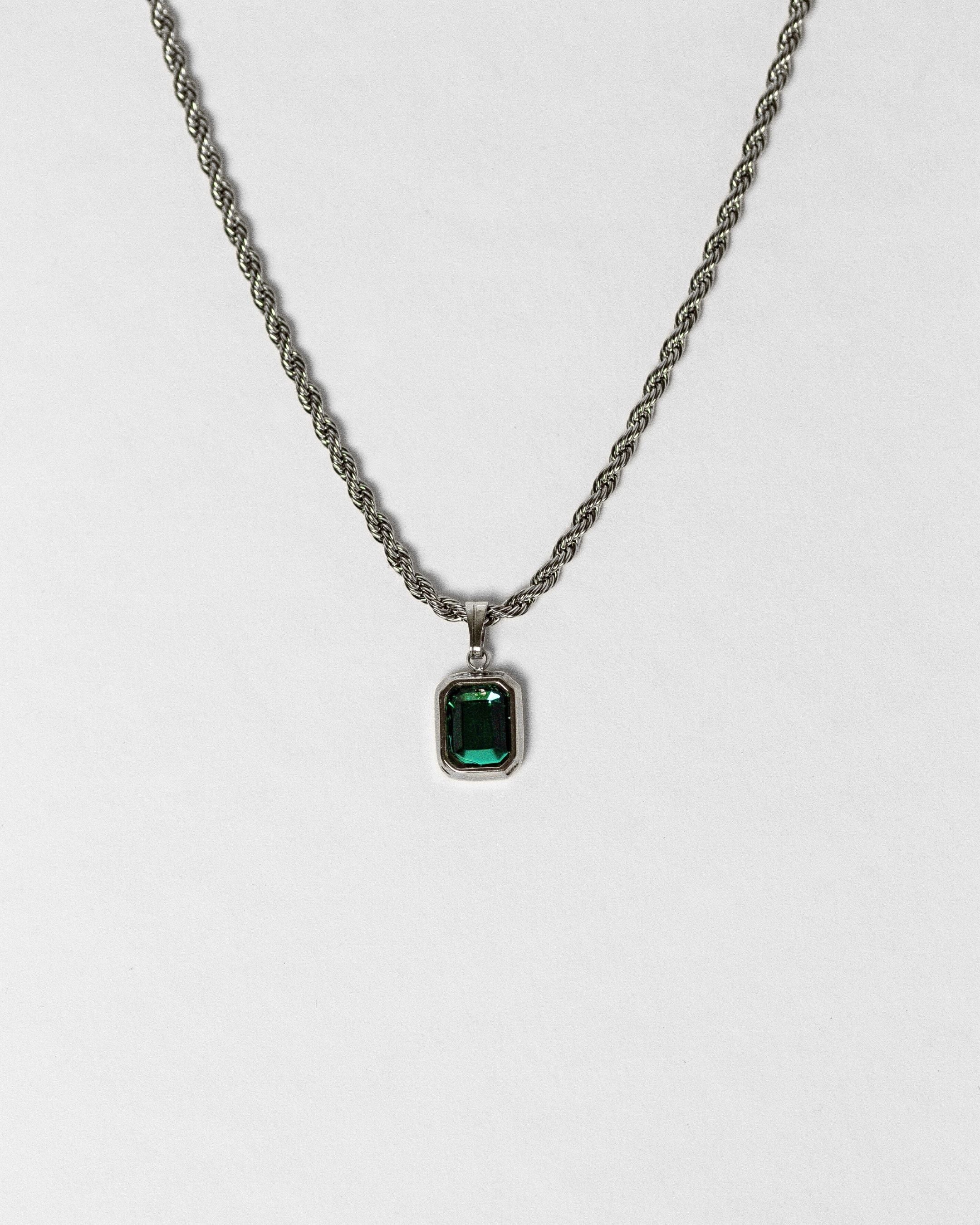 Collier Ubud acier inoxydable & pendentif vert