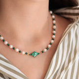 Celest necklace freshwater pearls & malachite