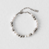 Bracelet Equinox en perles d’eau douce grade AAA et acier inoxydable argenté, bijou unisexe fait main, résistant à l’eau