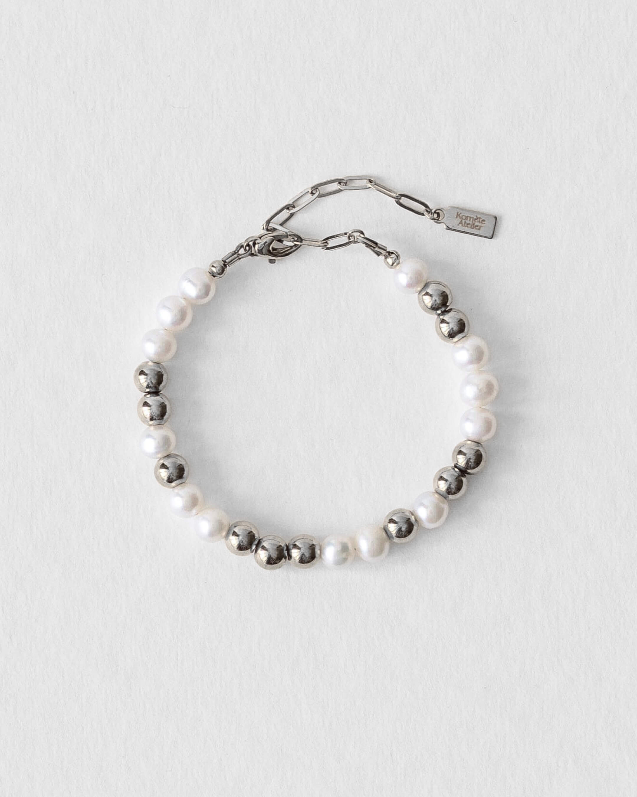 Bracelet Equinox en perles d’eau douce grade AAA et acier inoxydable argenté, bijou unisexe fait main, résistant à l’eau